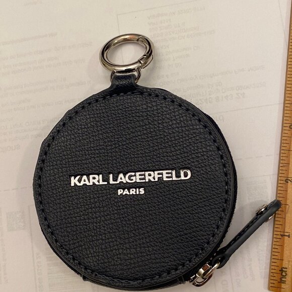 Karl Lagerfeld Coin Purse/Sanitizer Holder Zip-Around 3.5" Diameter Navy NEW - Picture 3 of 7